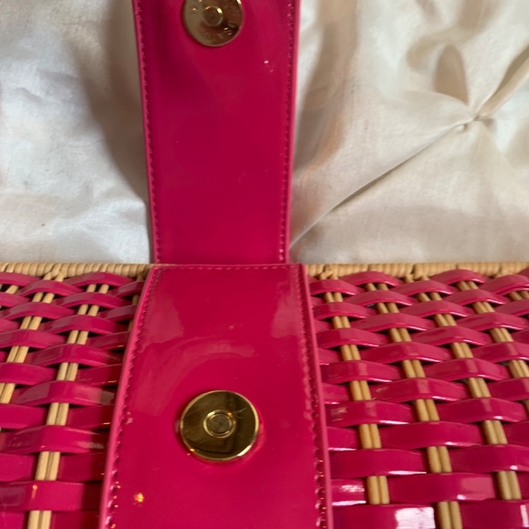 Tory Burch Pink/Tan Basketweave Clutch Handbag
